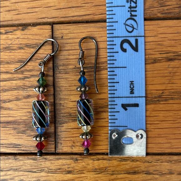 Vintage Fineline Studio Handblown Glass Earrings, Sterling Silver Hooks - Picture 10 of 10